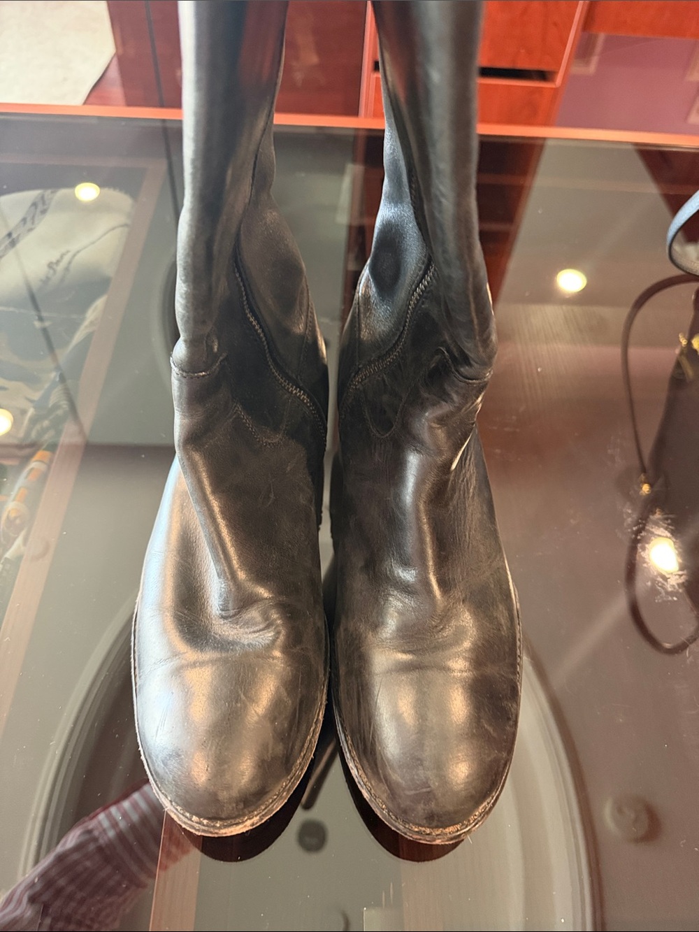 Frye Black Leather Knee-High Riding Boots - Picture 3 of 9